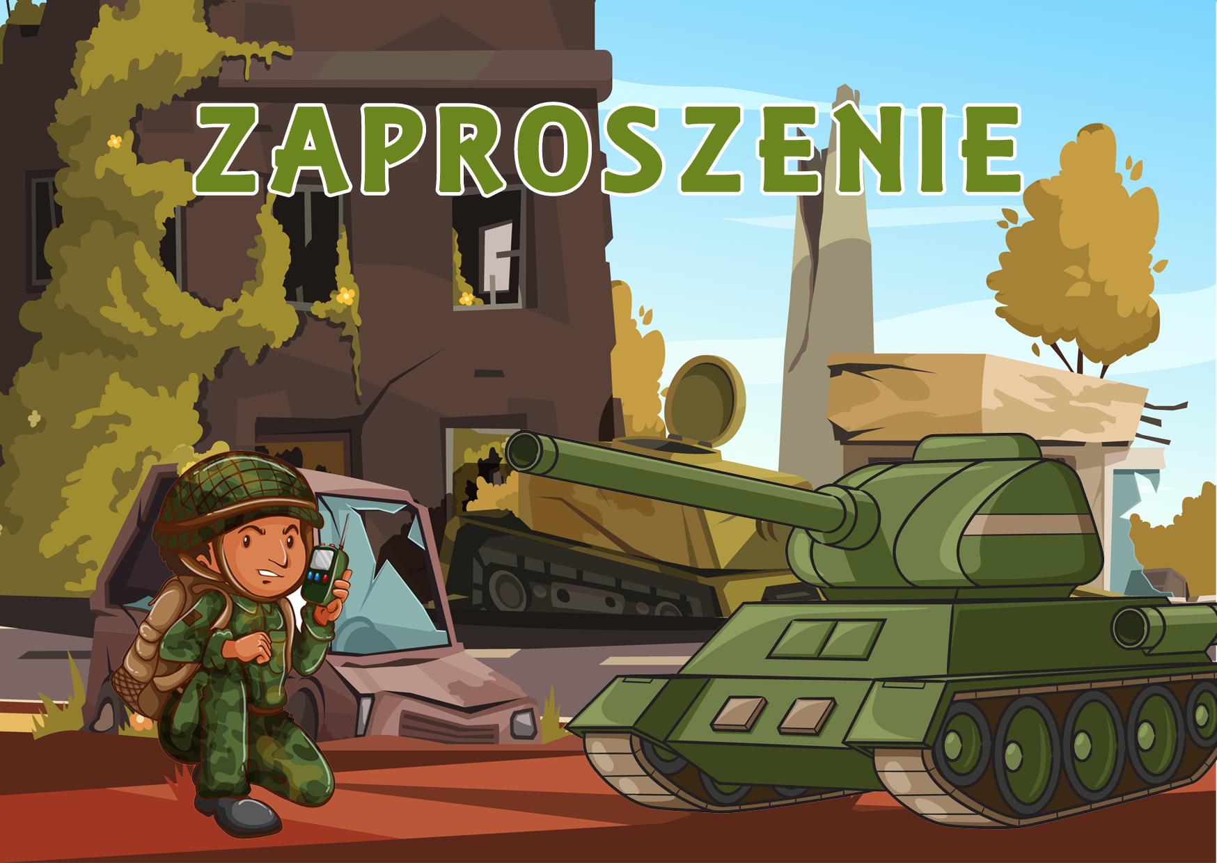 Zaproszenia na urodziny dla dzieci urodzinowe czołg żołnierze