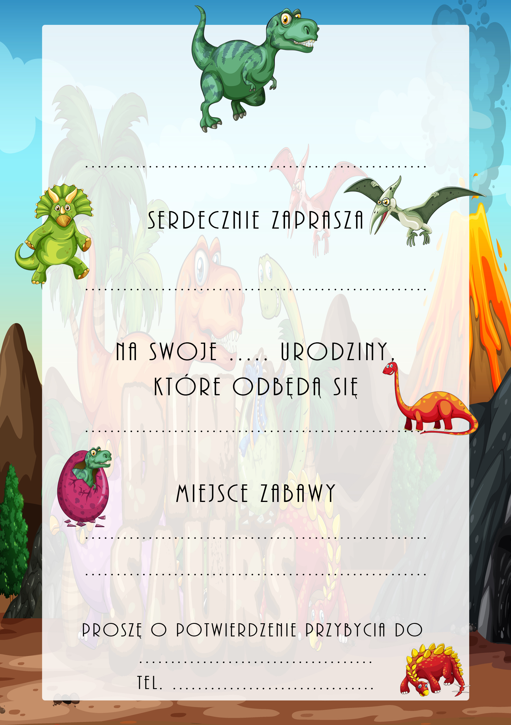 Zaproszenia na urodziny dla dzieci urodzinowe dinozaury