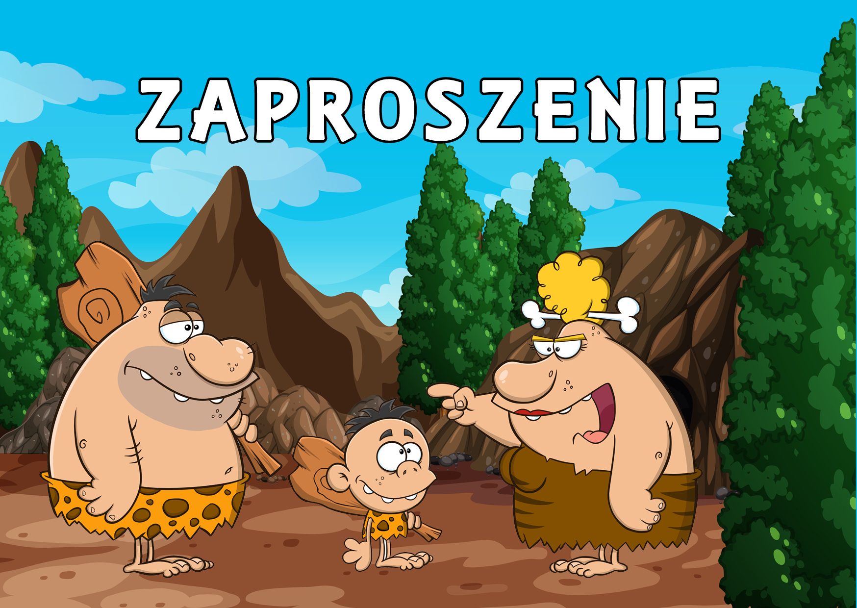 Zaproszenia na urodziny dla dzieci urodzinowe jaskiniowcy
