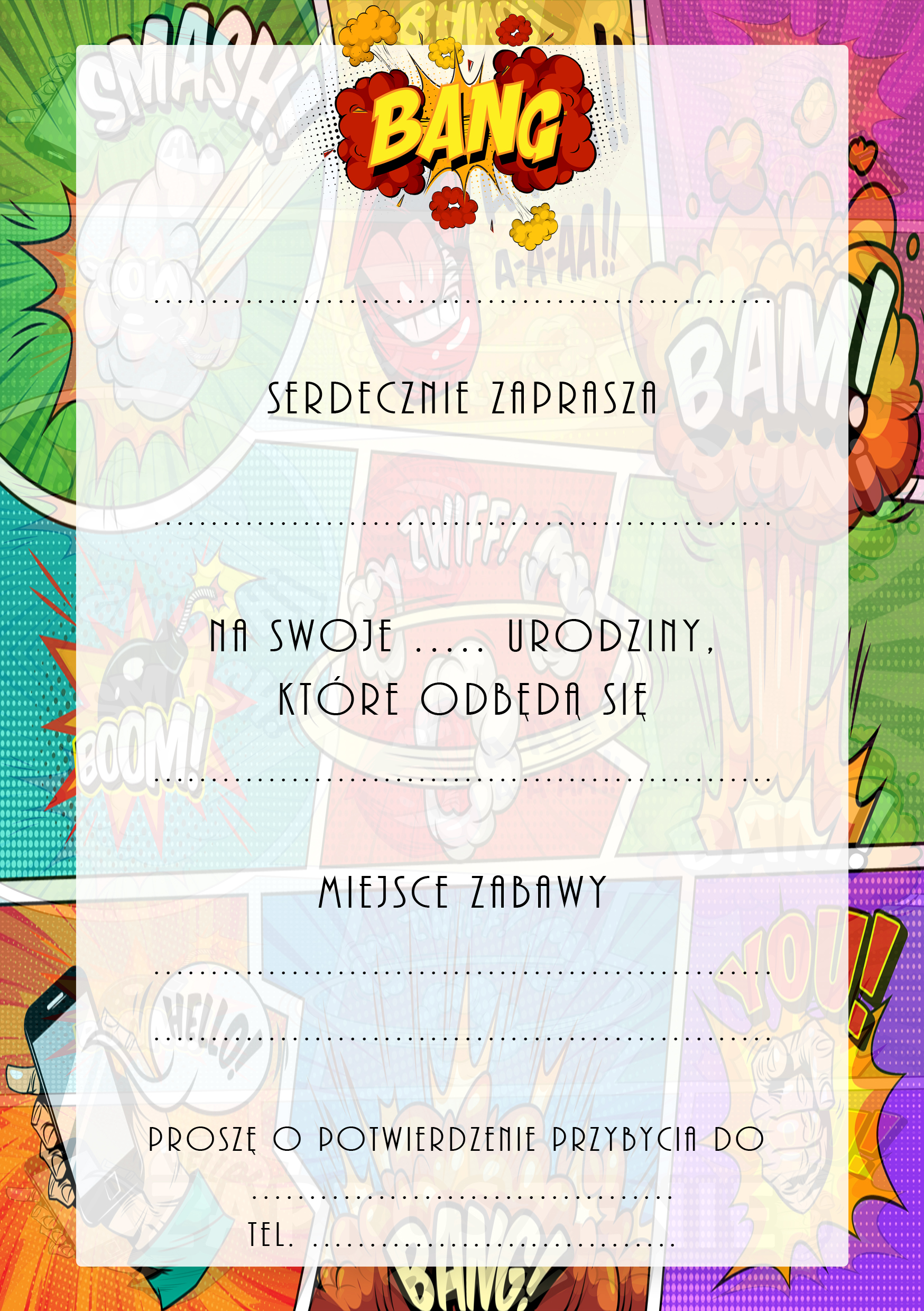 Zaproszenia na urodziny dla dzieci urodzinowe bang