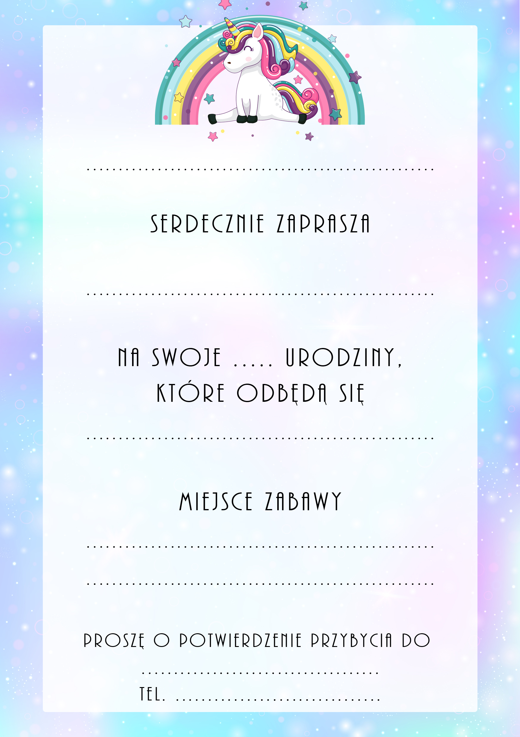 Zaproszenia na urodziny dla dzieci urodzinowe jednorożec unicorn