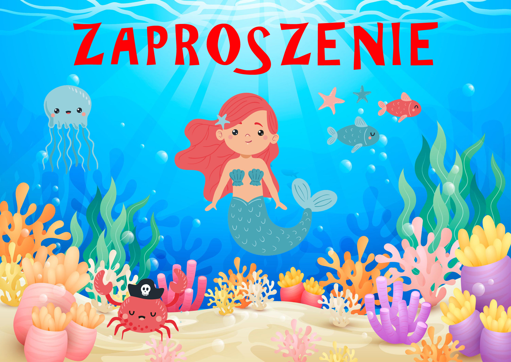 Zaproszenia na urodziny dla dzieci urodzinowe syrenka ryby