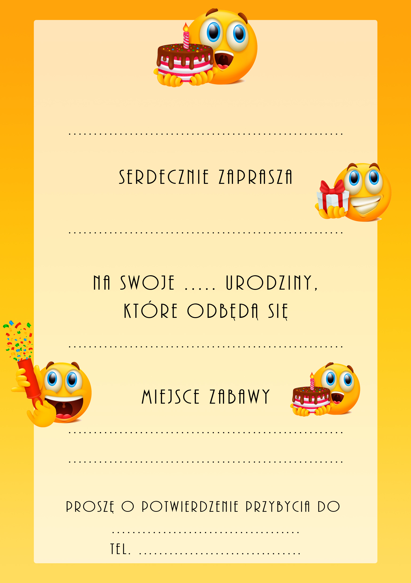 Zaproszenia na urodziny dla dzieci urodzinowe emoji emotki