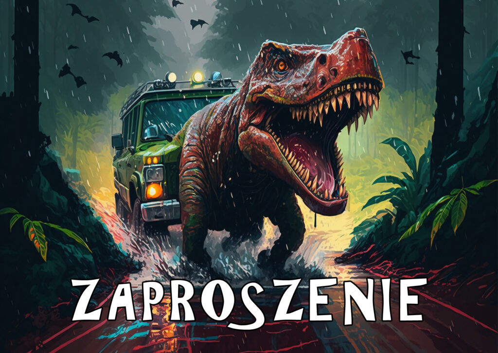 Zaproszenia na urodziny dla dzieci urodzinowe dinozaury trex
