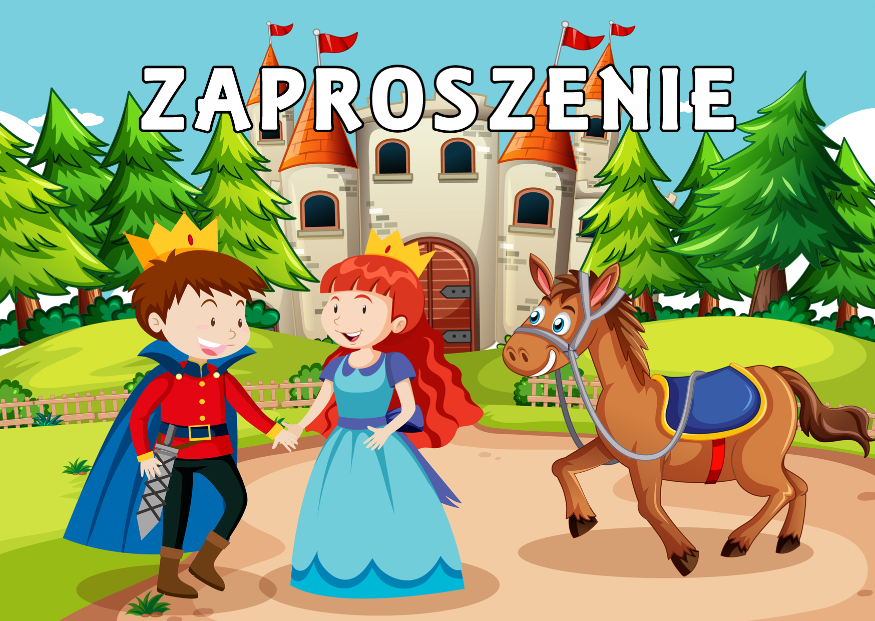 Zaproszenia na urodziny dla dzieci urodzinowe księżniczka zamek