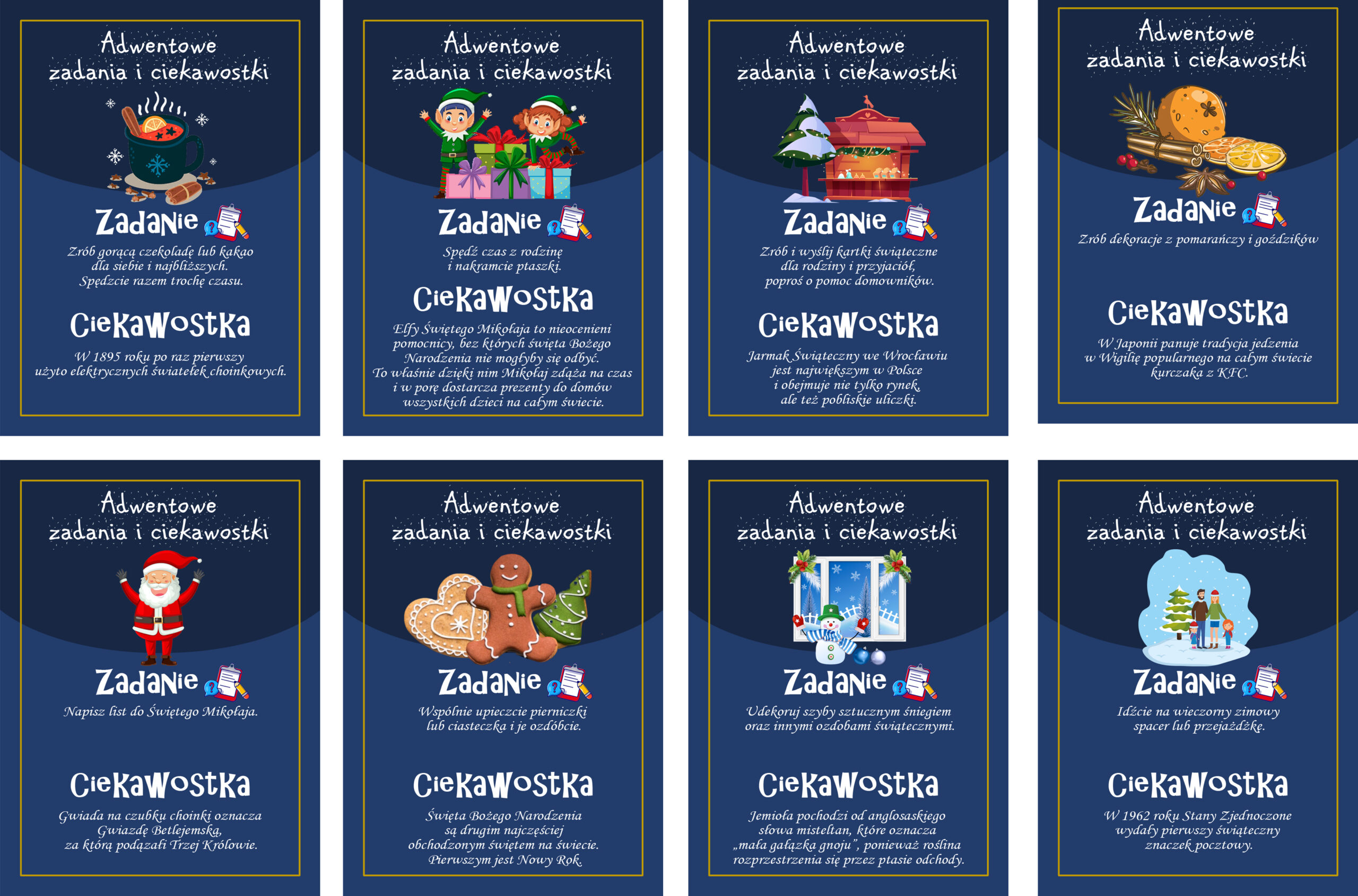 Kalendarz Adwentowy Zadania i Ciekawostki 34 karty