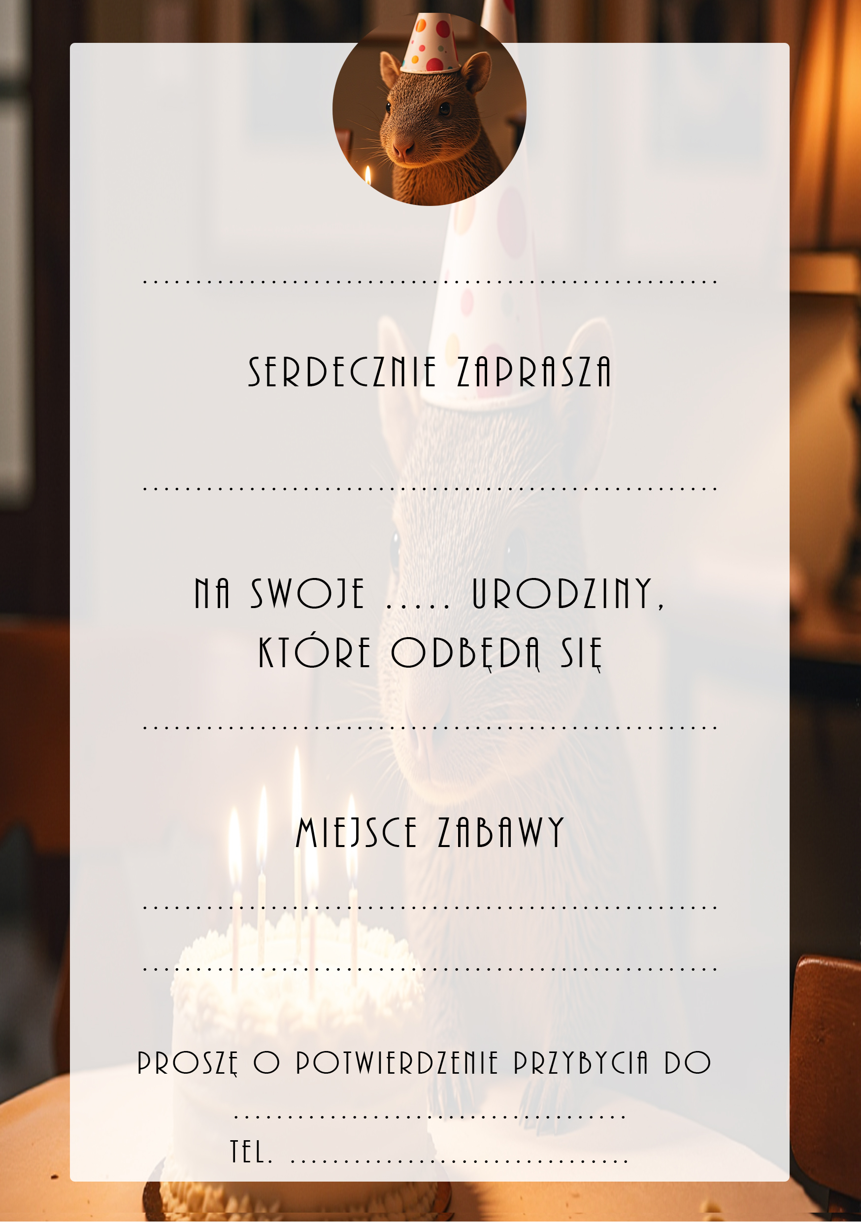 Zaproszenia na urodziny dla dzieci urodzinowe zwierzątka kapibara