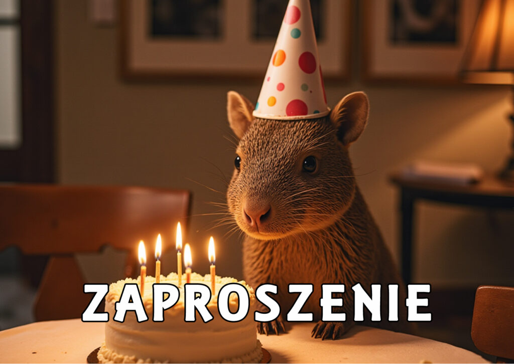Zaproszenia na urodziny dla dzieci urodzinowe zwierzątka kapibara