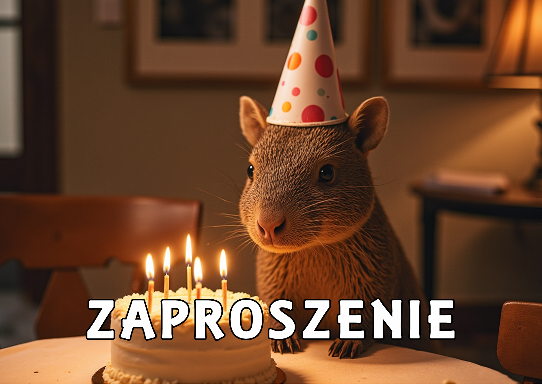 Zaproszenia na urodziny dla dzieci urodzinowe zwierzątka kapibara