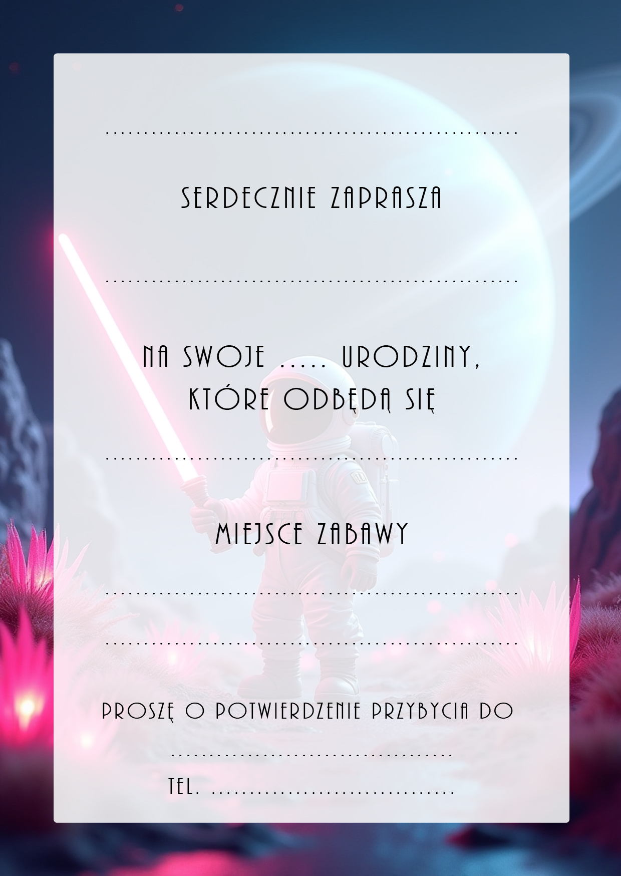 Zaproszenia na urodziny dla dzieci urodzinowe kosmos kosmonauta planety