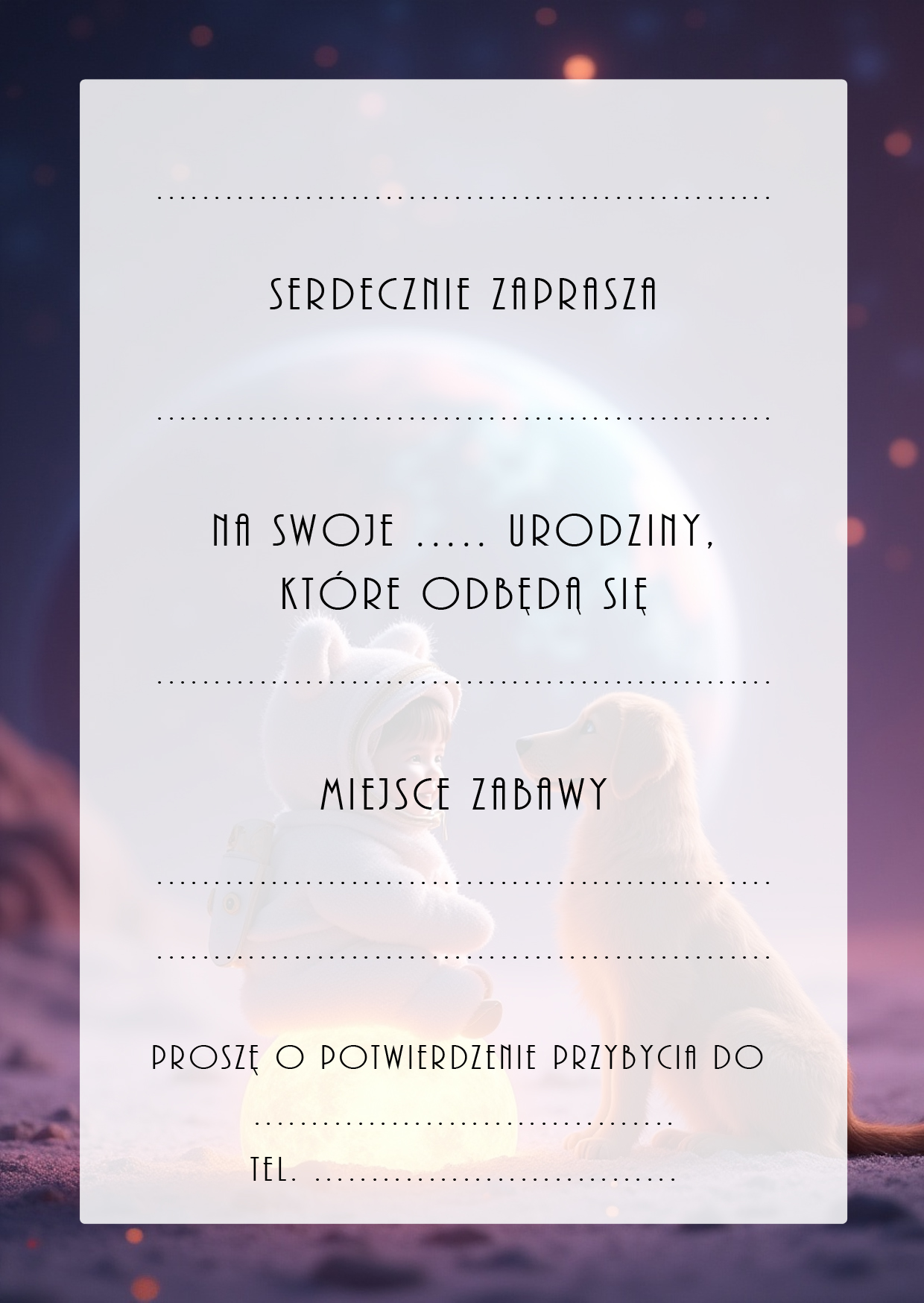 Zaproszenia na urodziny dla dzieci urodzinowe kosmos kosmonauta planety