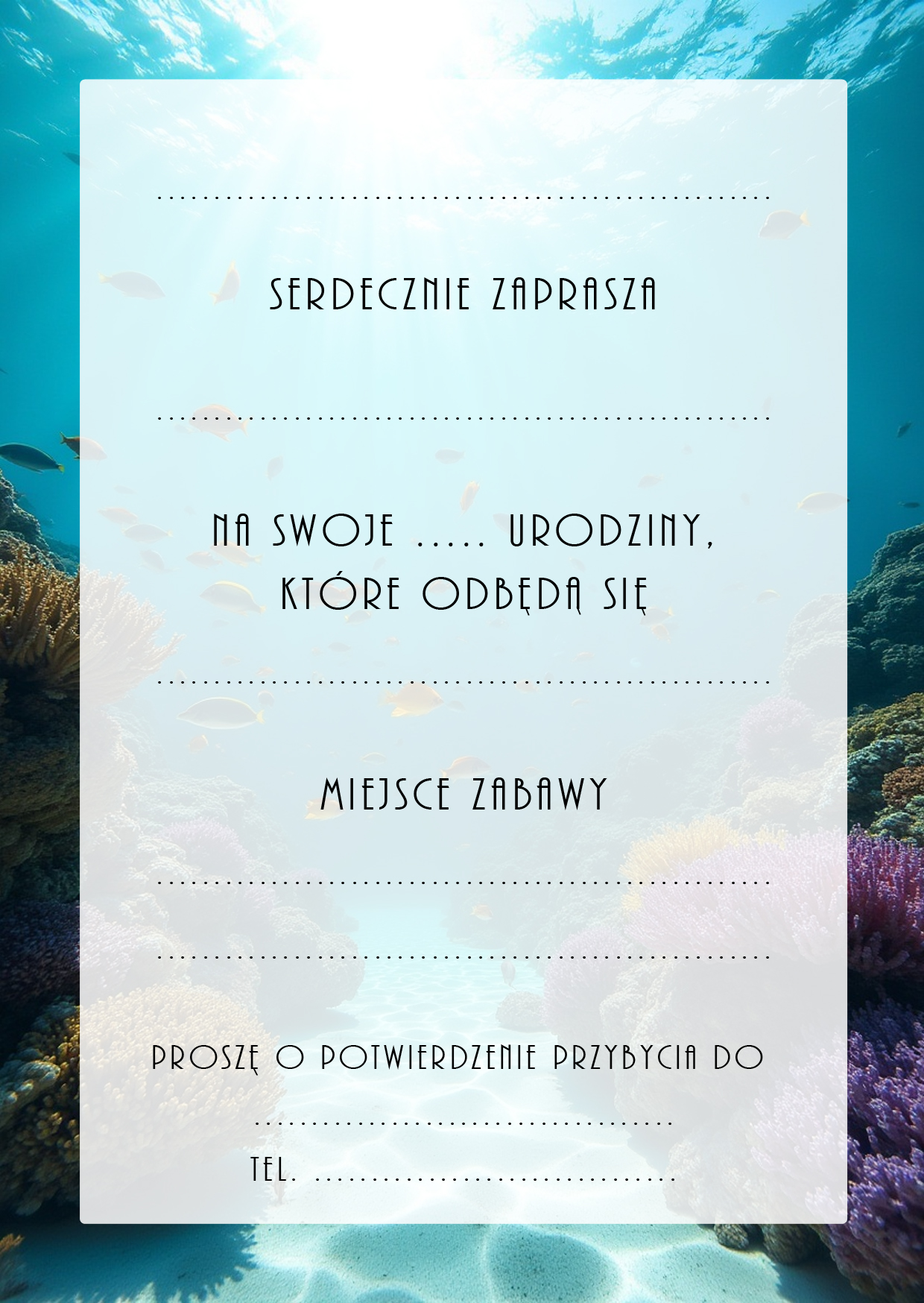 Zaproszenia na urodziny dla dzieci urodzinowe zwierzątka ryby ocean