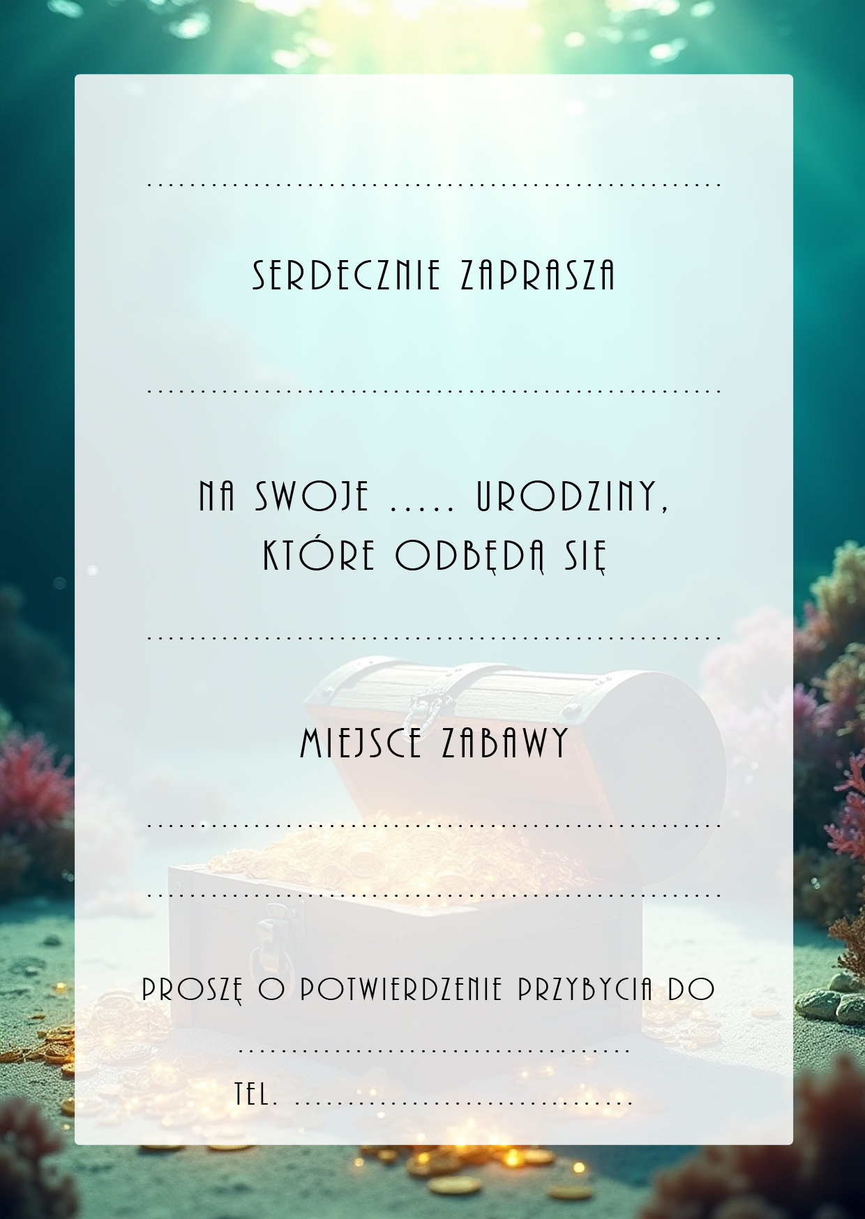Zaproszenia na urodziny dla dzieci urodzinowe ryby ocean skarb