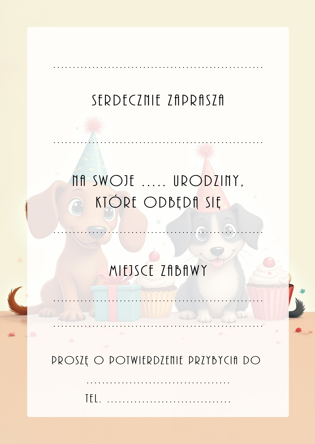 Zaproszenia na urodziny dla dzieci urodzinowe zwierzątka pieski
