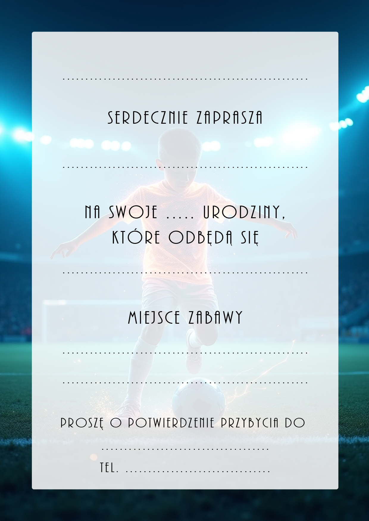 Zaproszenia na urodziny dla dzieci urodzinowe sport piłka boisko stadion