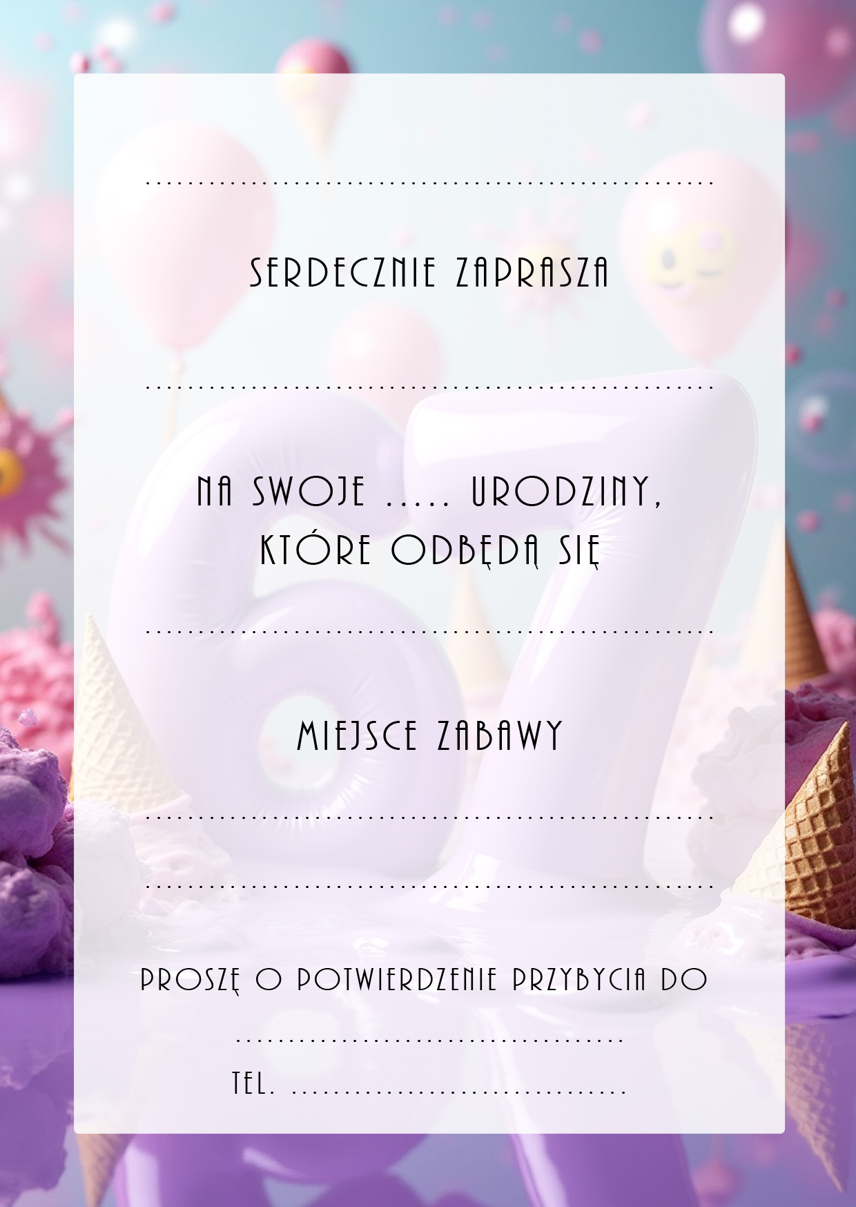 Zaproszenia na urodziny dla dzieci urodzinowe 6 7 six seven